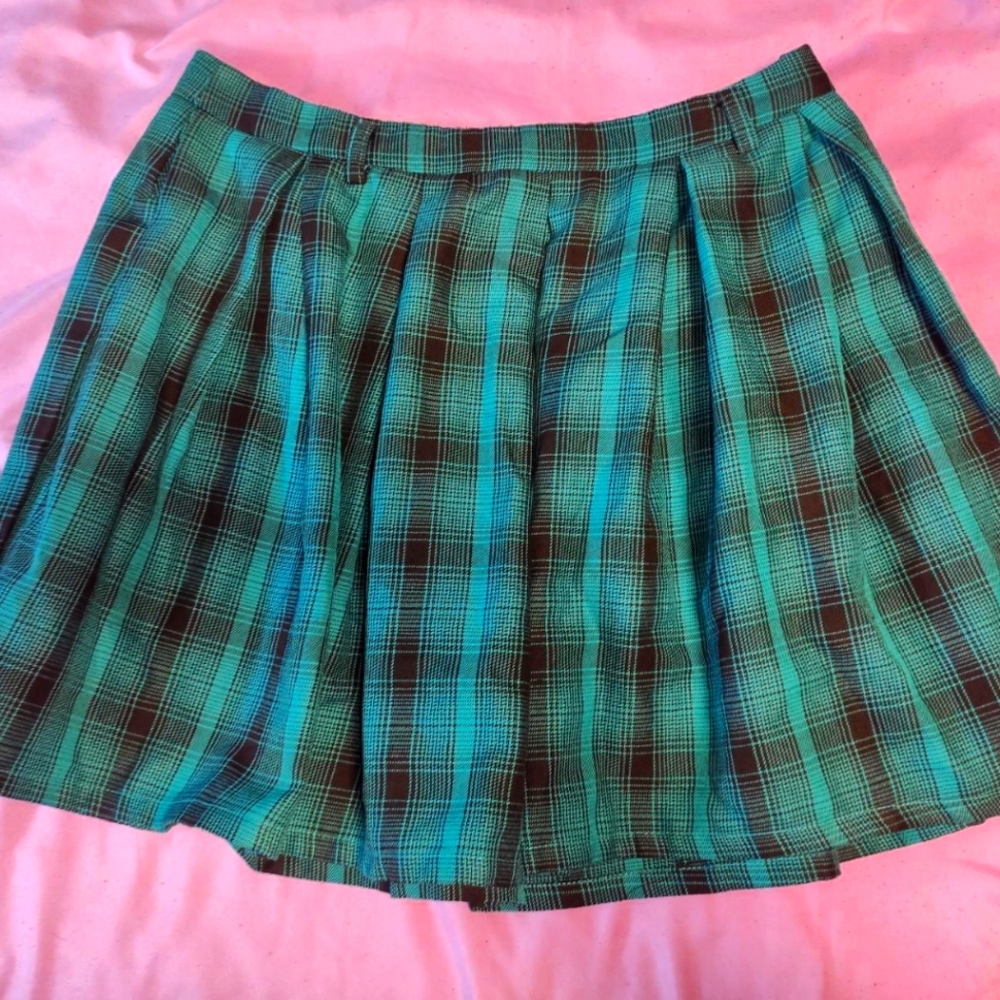 Hot Topic Pleated Teal Plaid Skirt
